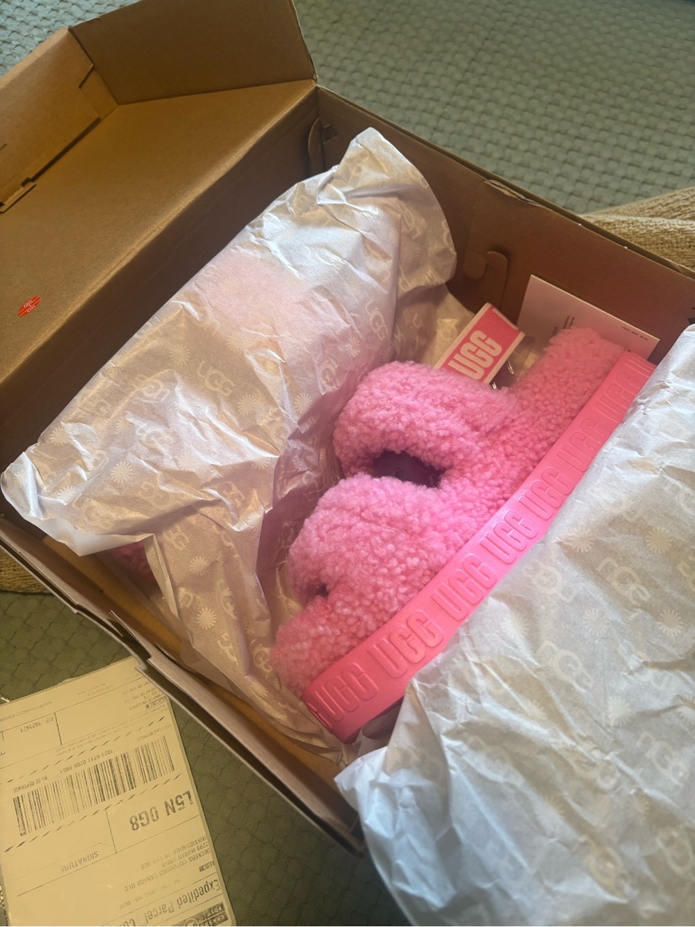 UGG Bright Pink “Oh Fluffita” Shearling Slide Mules size 8